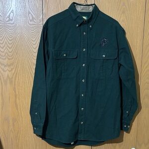 Cabela's Forest Green Shirt button up with black lab embroidered mens med tall